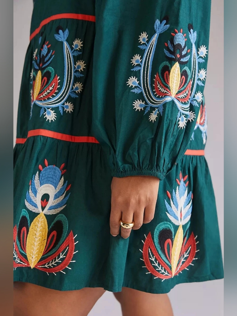 NWT Anthropologie Let Me Be Embroidered Tunic Dress Green Size Large 100% Cotton - Picture 9 of 10